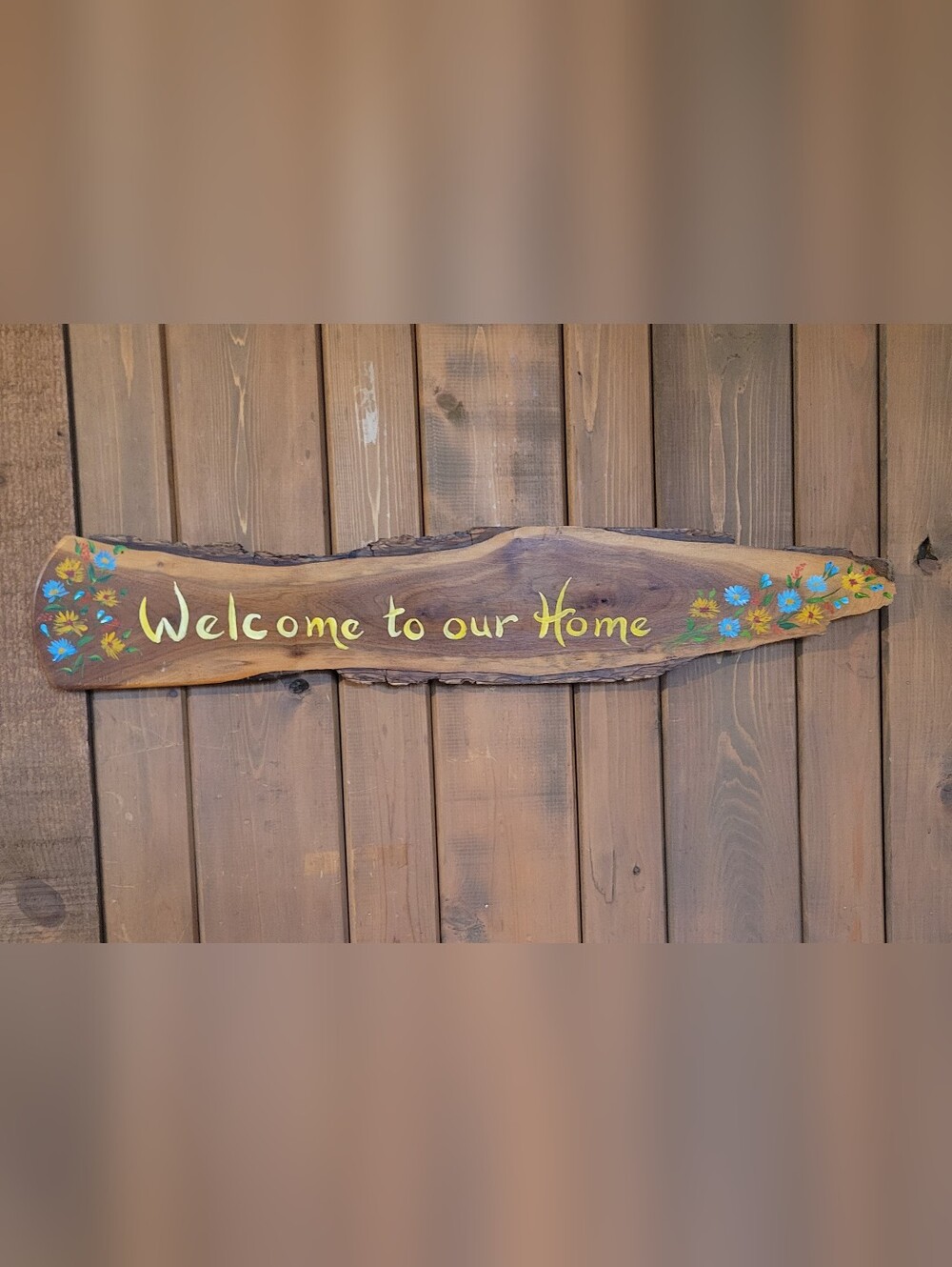 Vintage Hand Painted Authentic Wood Slab Welcome Sign Country Cabin Decor 30"